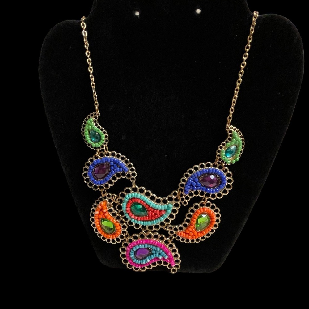 Multi-Color Paisley Bib Necklace